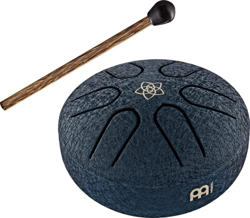 Sonic Energy Pocket Steel Tongue Drum, A-Dur, Marineblau (PSTD2NBVF) | 6 Töne, 440 Hz, Durchmesser 3 Zoll, 7,6 x 7,6 x 4,7 cm, Venusblume-Symbol, Inkl. Schlägel, Edelstahl