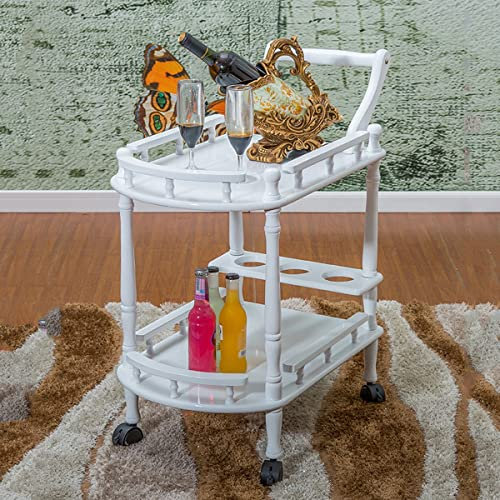 LEIYTFE Retro-Getränkewagen Aus Holz Im Europäischen Stil Restaurant-Servierwagen Mit Leisem Bremsrad, Rollender Aufbewahrungswagen 2-stöckige Regale, Platzsparend (Color : White)