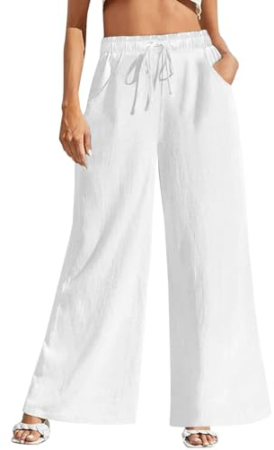 Womens Wide Leg Linen Pants High Waisted Summer Palazzo Pants with Pockets