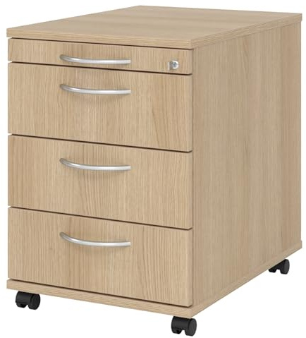 bümö Rollcontainer mit Schubladen, Container abschließbar aus Holz in Eiche - Rollwagen für's Büro als Schreibtisch Unterschrank, Bürocontainer od. Schreibtischcontainer mit Bogengriffe