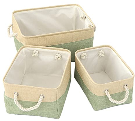 1 Stück Aufbewahrungskorb aus Leinen,Doppelter Farblich Passender Aufbewahrungskorb,Lagerkorb mit Seil,Korb Aufbewahrung Körbe Wickeltisch Organizer,Für Badezimmer,Schlafzimmer,Wohnzimmer,Grün,S