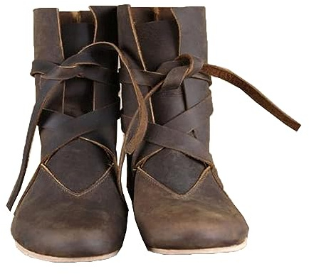 Mittelalterliche PU Leder Ritter Stiefel Renaissance Mittelalter Cosplay für Herren Frauen - Vintage Flat Bottom Schnürschuhe