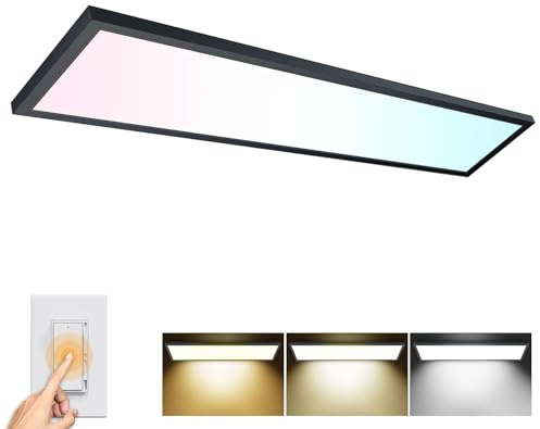 AIKVSXER 1PACK 1x4 LED Flat Panel Light Surface Mount LED Ceiling Light Black, 5500LM 50W TRIAC 10-100% Dimmable, 3000/4000/5000k Selectable Kitchen Ceiling Light Fixtures for Garage/Laundry