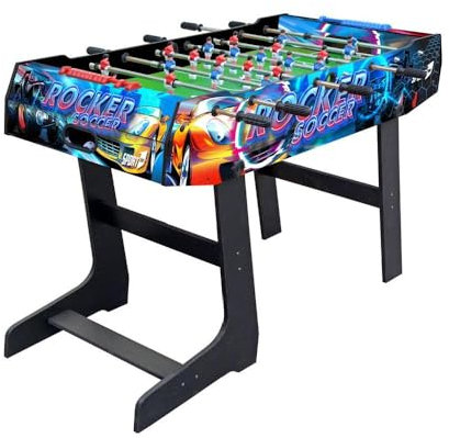 Sport1 Calcetto salvaspazio pieghevole. Calcetto balilla con gambe, da interno in MDF, misure 121x61x85cm. Bigliardino da casa con 8 aste passanti. Segnapunti e palline incluse. Uso indoor.
