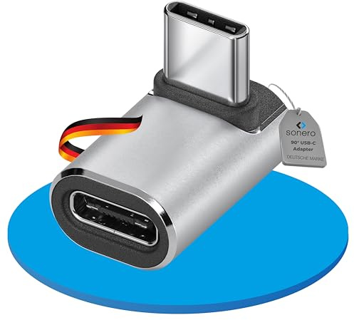 Sonero USB-C mâle vers Prise USB-C coudée à 90°, Adaptateur USB-C, 40Gbps, 240W, 8K60Hz, boîtier en Aluminium, Argent