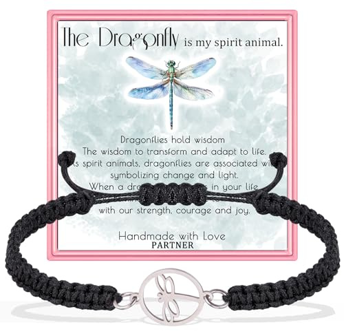 PARTNER Dragonfly Bracelet for Women Dragonfly Braided Bracelet for Women Dragonfly Jewelry Gifts for Friends Dragonfly Charm bracelets for Animal lover(Dragonfly-Black)