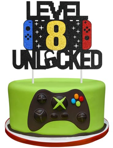 Videospiel Tortendeko Geburtstag, 8th Videospiel Cupcake Topper, Glitter Spielkonsolen Thema Kuchenaufsatz, Happy Birthday Kuchen Deko, Gaming Cake Topper für 8 Jahre Junge und Mädchen Geburtstag