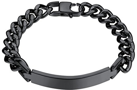 PROSTEEL Pulseras Esclavas Hombre Pulsera de Acero Inoxidable Negro Cadena Cubana con Placa 23cm Largo ID Brazalete Pulsera para Hijos Padres Amigos Parejas
