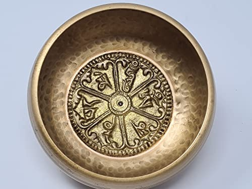 Tibetisches Klangschalen-Set mit Heilmantra-Gravuren, Buddha-Meditations-Klangschale, handgefertigt in Nepal, handgefertigte geschlagene Klangschale