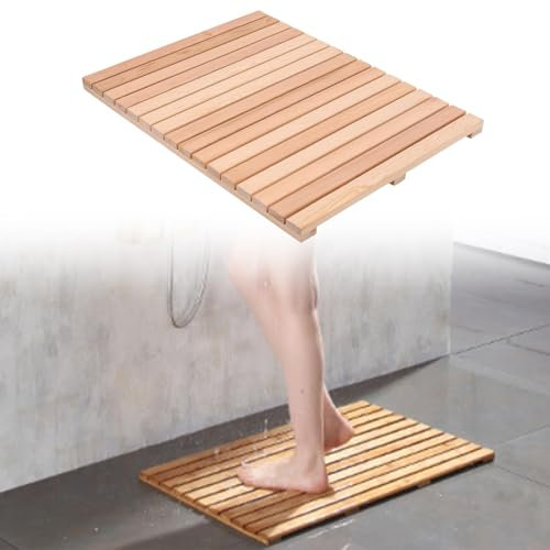 Caillebotis Douche Tapis de Bain de Douche en Bois pour Intérieur et Extérieur, Grand Tapis de Sol Carré Pour Salle de Bain, Plate-forme en Bois Antidérapante pour Baignoire(100x100cm(39 3/8x39 3/8))