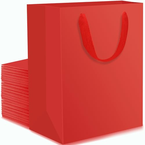 EUSOAR Papiertüten mit Henkel Rot - 30 Stück 230GSM Papier Geschenktüten Geburtstag M 22x10x28cm - Red Gift Bags - Papiertaschen Mittel Rot für Jahrestag Weihnachten