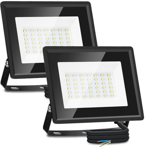 Aigostar Lot de 2 spots LED extérieurs 30 W 2510 lm Projecteur étanche IP65 42 LED 6500 K Blanc froid pour garage, jardin, cour, parc