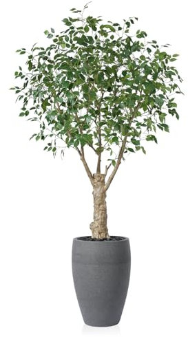Fopamtri Künstliche Pflanzen 240 cm Ficusbaum Kunstpflanzen Groß, Fake Plastikpflanzen im Groß Topf UV Geschützt für Outdoor Zimmerdeko Büro Balkon Garten Dekoration (1 Stück)