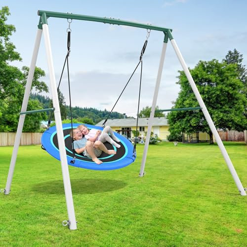 Hapfan 50 Large Saucer Swing with Frame for Kids Outdoor, 6.5 ft Tall 500 lbs Swing Sets for Backyard, Heavy Duty Metal Outdoor Swingset for Adults