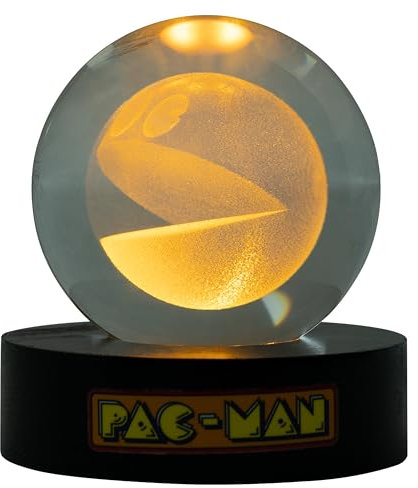 Fizz Creations PAC-Man Lampe de bureau rétro en forme de boule de cristal Alimentée par USB Lampe d'ambiance classique pour jeux d'arcade Lampe d'ambiance Veilleuse pour enfants Cadeaux de jeu rétro
