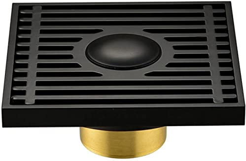 4-Zoll-Quadrat-Duschablauf, Messing-Duschbodenablauf mit Abnehmbarer Abdeckung, Gitterrost, Bodenablauf mit Haarsieb für Küche, Waschraum, Garage und Keller (Weiß: Schwarz, Größe: B)