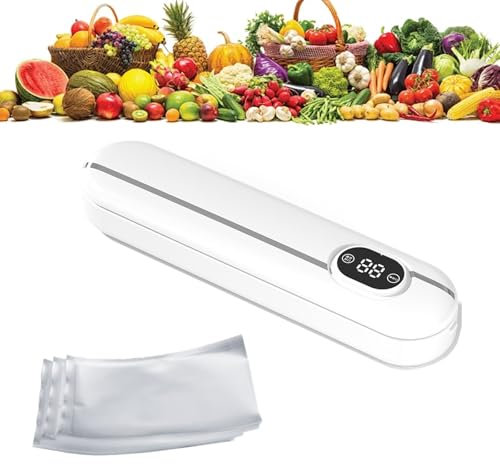 Fresh-Keeping Vacuum Sealer Machine,One Key Automatic Vacuum Sealing Machine,Fast-Compact Food Sealer,60 Kpa Strong Suction,28 Cm Sealing Length,for Preserving Kitchen Food(Including 10 V(Color:White)