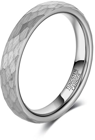 083BASE Wolframkarbid Ring – 4mm/6mm/8mm Breite, Hammerschlag-Design, Stahl- oder Schwarzfarbe, Unisex Partnerring oder Verlobungsring