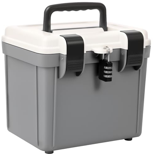 KTCINA Lockable Storage Box, Small Combination Safe Box with Combination Lock and Handle Medication Lockable Container Portable Locked Storage Container for Medicine, Food, Documents(Grey)