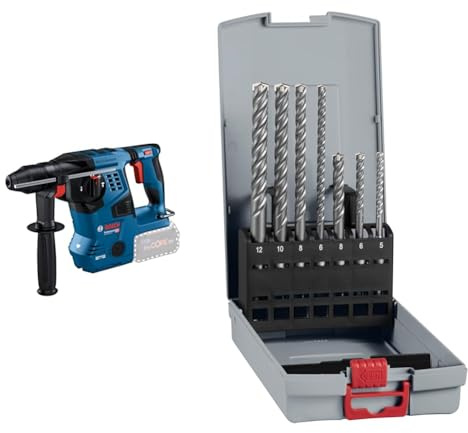 Bosch Professional 18V System Cordless Rotary Hammer GBH 18V-28 C + 7X PRO SDS plus-5X Hammer Drill Bit Set (for Concrete, Lime and Sand Bricks, Ø 5-12 mm)