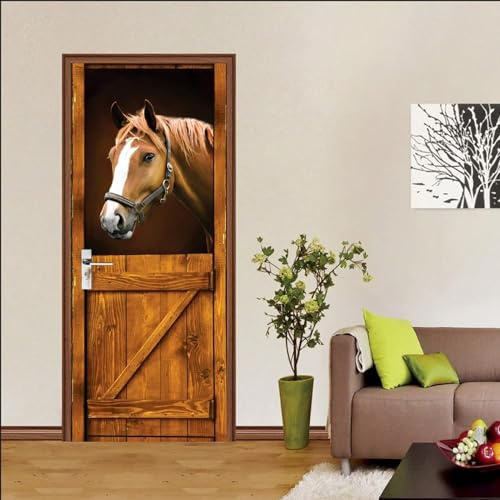 Türtapete Selbstklebend Türposter - Tierpferd 80 X 200 Cm - 3D Türaufkleber Wasserfest Türfolie Für Schlafzimmer Gang Tür Verschönern Deko - Kinderzimmer Wohnzimmer Küche Schlafzimmer T-4132320170521