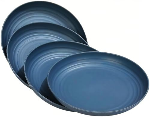 4 Pcs Unbreakable Dinner Plates, 7.8'' Reusable Lightweight Plastic Plates | Salad Dishes Plate for Pizza, Pasta, Bread, Snack, Dessert, Microwave and Dishwasher Safe (Dark Blue)