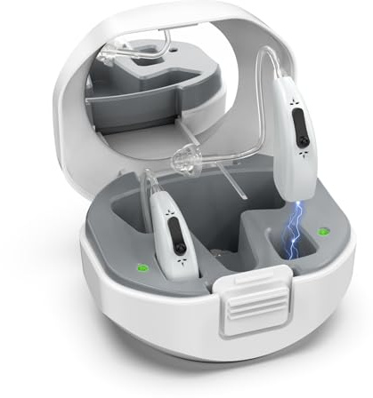 Lentorgi Rechargeable Hearing Aids for Seniors with Noise Reduction, BTE Hearing Aids for People with Mild Moderate Severe Hearing Loss, Dual Microphones, Comfortable Fit - Gray