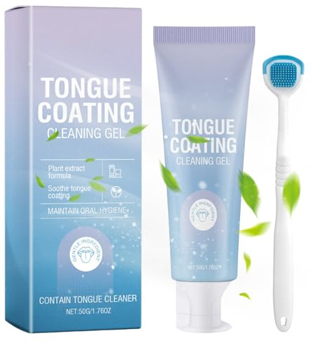 Kit de gel de nettoyage de la langue avec racloir, ensemble de soins de fraîcheur durable, formule douce, élimine la mauvaise et pour la routine quotidienne du matin, nettoyage après repas