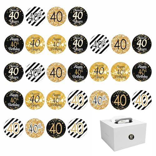 216 Stück 40. Geburtstag Sticker Jubiläum Deko Aufkleber 40 Aufkleber | Geburtstag Feier Party Geschenk Dekoration Gold Schwarz (40)