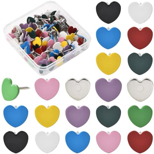 SOFPLATE 100 Stück Herzförmige Reißnägel Herzförmige Dekorative Stecknadeln Bunt Niedlich Eisen Kleine Kartenanzeige Standortnadel Dekorative Reißzwecke Für DIY Foto Feature Wand Korktafel Memos White