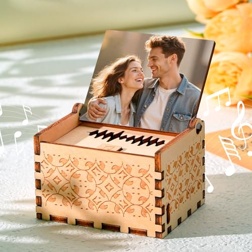 Smile lab Carillon Legno Personalizzato Foto, Musica e Testo,Scatola Musicale per Donna, Uomo o Coppia, Foto Personalizzata Idea Regalo,Regali San Valentino per Lui, Lei, Donna, Mamma e Amica