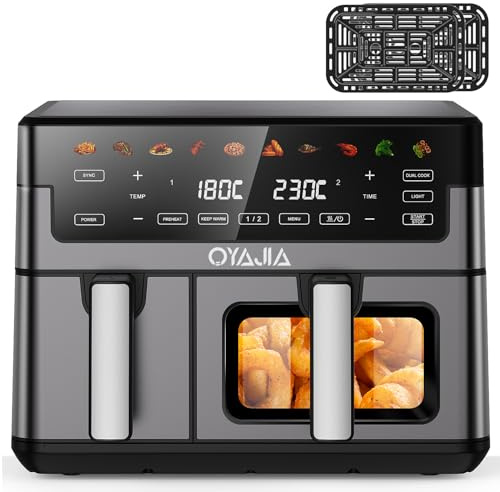 10L Dual Basket Air Fryer,Family Size Digital with 2 Drawer,Energy and Time Saver with 10 Cooking Presets for Oil Free & Low Fat Healthy Cooking,Smart Touch Screen,Dishwasher Safe,Black