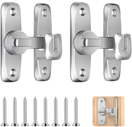 2 Packs Barn Door Latch, 90/180 Degree Sliding Door Lock, Anti-Rust Hasp Latch for Barn Cabinets Garden Bathroom Outdoor Garage Window ‎(Silver)