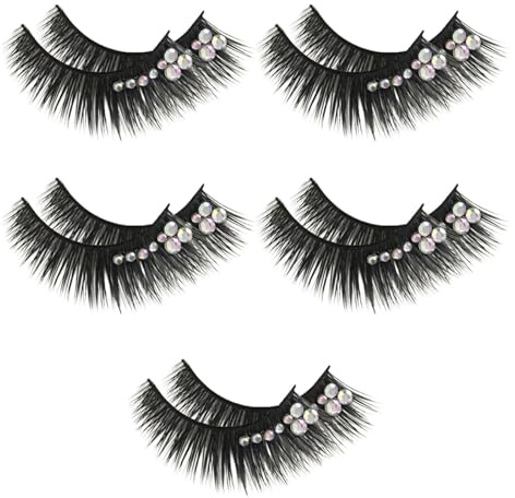 EPIGEIST 5 Pairs Black Synthetic Fiber Fake Eyelashes with Diamond for Latin Dance Performance, Easy to Use and Portable False Lashes for Daily Life and Parties