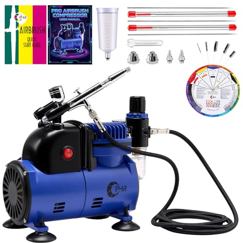 OPHIR Airbrush Starter Kit with 0.2/0.3/0.5mm Dual-Action Airbrush, Quiet Air Compressor & Cooling Fan, 40CC Paint Cup, Cleaning Tools, for Model & Nail Art Complete Hobby Set for Beginners