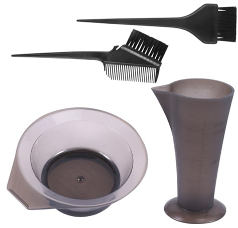 Baluue Kit de Tinte Cabello Profesional 4 Piezas, Cuenco y Pincel de Plástico Duradero, Taza Medidora Incluida, Suministros para Teñir Cabello en Casa o Salón, Colores Color Aleatorio