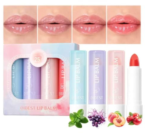 Prreal 4PCS Sunscreen Lip Balm SPF 25, Lip Balm Sun Protection | Hydrating Sunscreen Lips Stick, Natural Moisturizer Lipstick Set for Cracked and Dry Lips Care