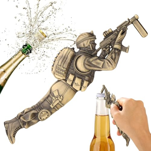 LKKCHER Army Bottle Opener, Novelty Military Gift for Men, Dad, Grandpa, Bronze Tactical Bar Tool, Unique Present for Birthday, Father’s Day, Christmas, BBQ, Camping, Pub Night