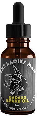 Badass Beard Care Oil For Men - The Ladies Man Scent, 1 oz - All Natural Ingredients, Keeps Beard and Mustache Full, Soft and Healthy