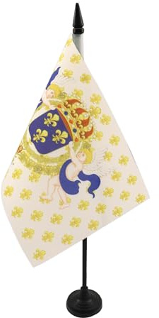 AZ FLAG - Drapeau De Table Roi de France Fleur de Lys 21x14 cm - Petit Drapeau Royaliste Français De Bureau 100% Polyester Avec Hampe De 25cm Et Socle En Plastique Noir