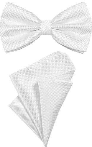 DonDon 2er Set Herren Fliege und Einstecktuch farblich passend gebunden und größenverstellbar weiß