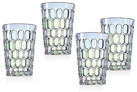 Tumbler Glasses Beverage Glass Cup Rex by Godinger – Rainbow Iridescent - 12 oz – Set of 4