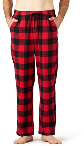 LAPASA Herren Baumwollflanell Schlafanzughose Karierte Pyjamahose M39 | Relaxhose mit Tiefen Taschen, Schnürbändern & Verdeckter Knopffront, Weich Loungehouse Freizeithose