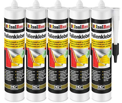 Isolbau Profi Folienkleber - 5 x 450 g Bauelastischer 1K Klebe-Dichtstoff zur Verklebung von Kunststofffolie, Dampfbremsen & Dampfsperren
