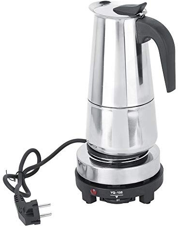 Ymiko Estufa de café eléctrica de acero inoxidable de 450 ml, juego de calentador para hacer tazas de café expreso, enchufe de la UE 220-240 V