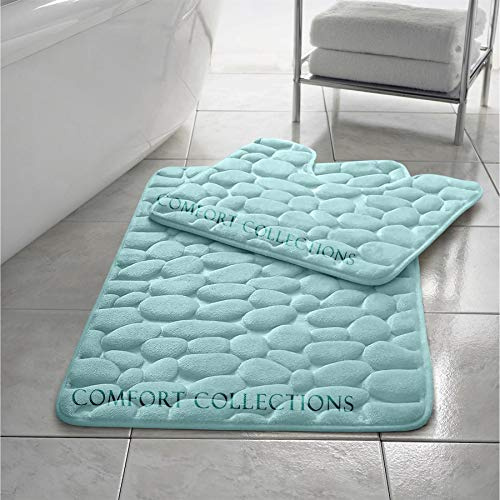 Comfort Collections Memory Foam Pebble Bath Mat Set Pedestal Bathroom Rug 2 Piece Soft Absorbent Non Slip Aqua Bath Mat (50CM X 80 CM) & Pedestal Mat (50CM X 40 CM) Approximate