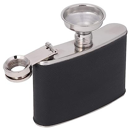 Flaconi per liquori da uomo, fiaschetta tascabile a prova di perdite in acciaio inossidabile con imbuto e copertura in pelle nera per alcol whisky vino(4oz)