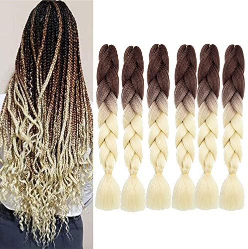 Shangxiu Extension per Treccine Africane Extension Capelli Finti per Treccine Afro 6 Pezzi Ombre Kanekalon Treccia Capelli (Marrone-Beige)