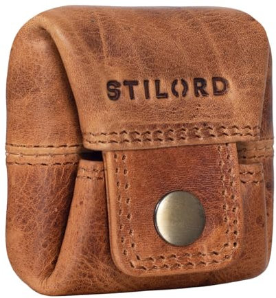 STILORD 'Claron' Kleingeldbörse Leder Münzbeutel Vintage Münzbörse Klein Mini Geldbeutel Wiener Schachtel Minibörse Echtleder mit Geschenkbox, Farbe:Kara - Cognac