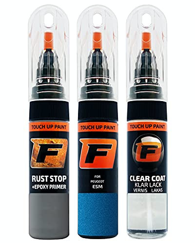 FIRANTO stylo peinture de voiture pour Peugeot ESM Bleu Vertigo réparation couleur voiture 3 en 1, rayures stylo retouche peinture 15ml avec pinceau, apprêt, laque
